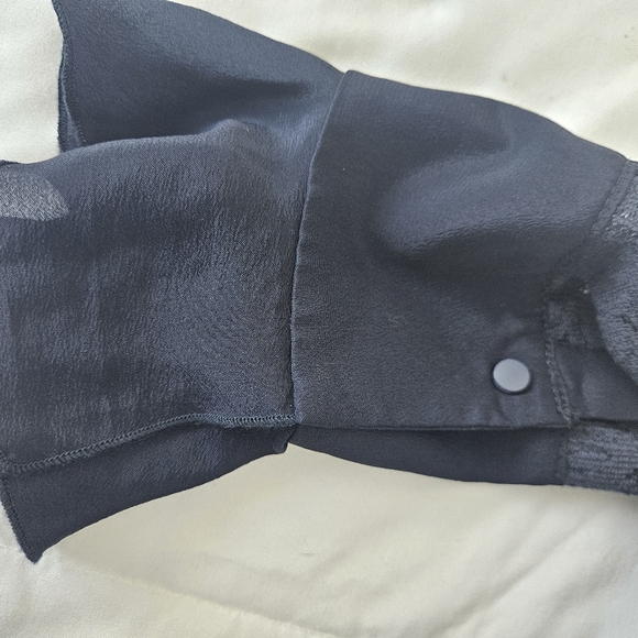 See By Chloe Navy Blue Lace High Neck Long Sleeve Ruffled Blouse - Picture 8 of 11